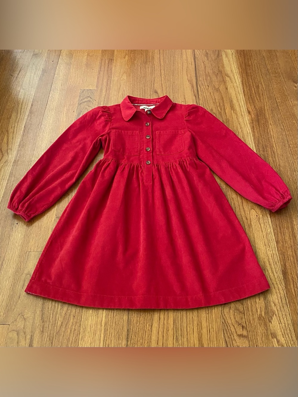 Mini Boden Red Corduroy Peter Pan Collar Dress